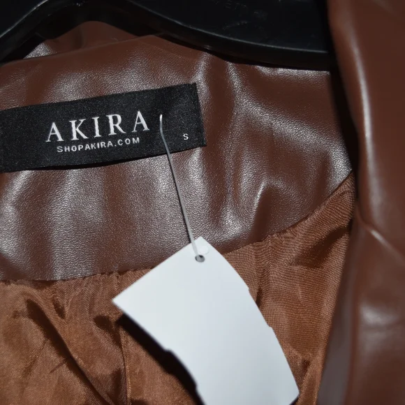AKIRA SILVER METALLIC BUTTON FAUX LEATHER BROWN BLAZER NWT - Picture 16 of 16